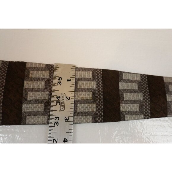 Pierre Cardin Brown & Silver Silk Geometric Pattern Necktie - Picture 7 of 11
